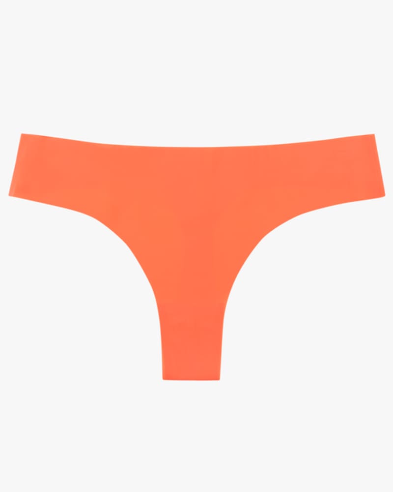 Front of a size 2X VIP Thong in Living Coral by Uwila Warrior. | dia_product_style_image_id:242575